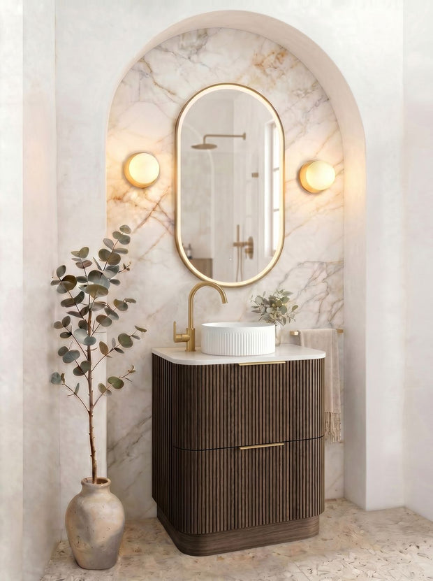 Otti Havana Fluted 750mm Sable Walnut Floorstanding Curve Vanity