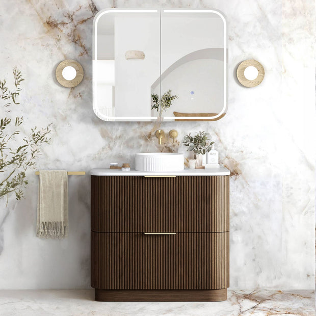 Havana Fluted 900mm Sable Walnut Floorstanding Curve Vanity