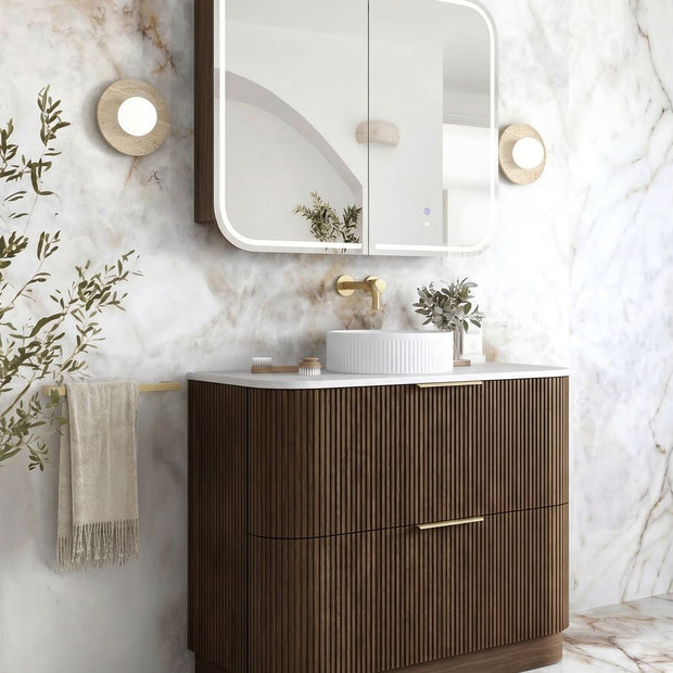 Havana Fluted 900mm Sable Walnut Floorstanding Curve Vanity