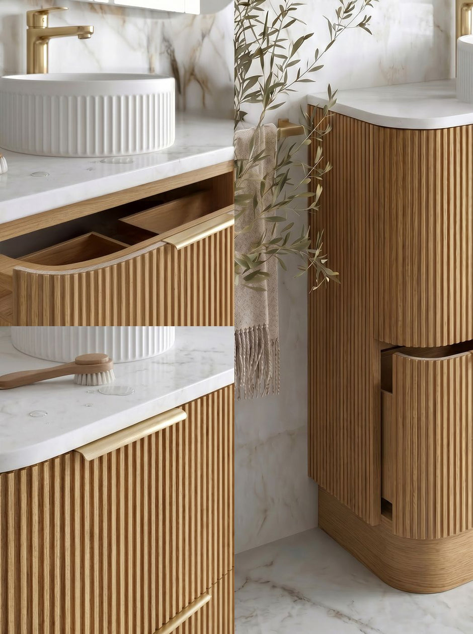 Havana Fluted 750mm Woodland Oak Floorstanding Curve Vanity