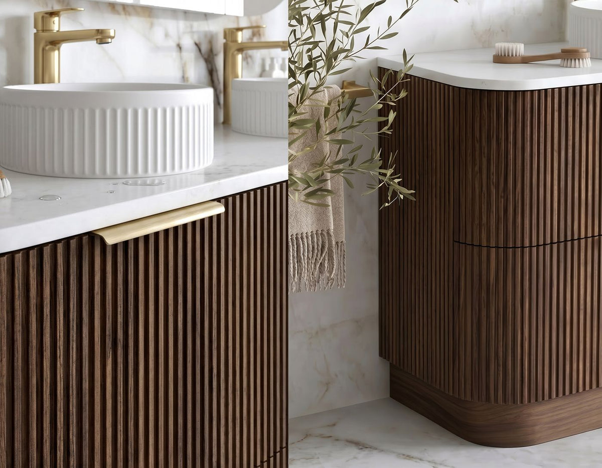 Havana Fluted 1500mm Sable Walnut Floorstanding Curve Vanity