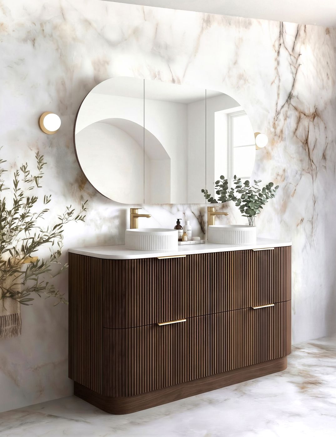 Havana Fluted 1500mm Sable Walnut Floorstanding Curve Vanity