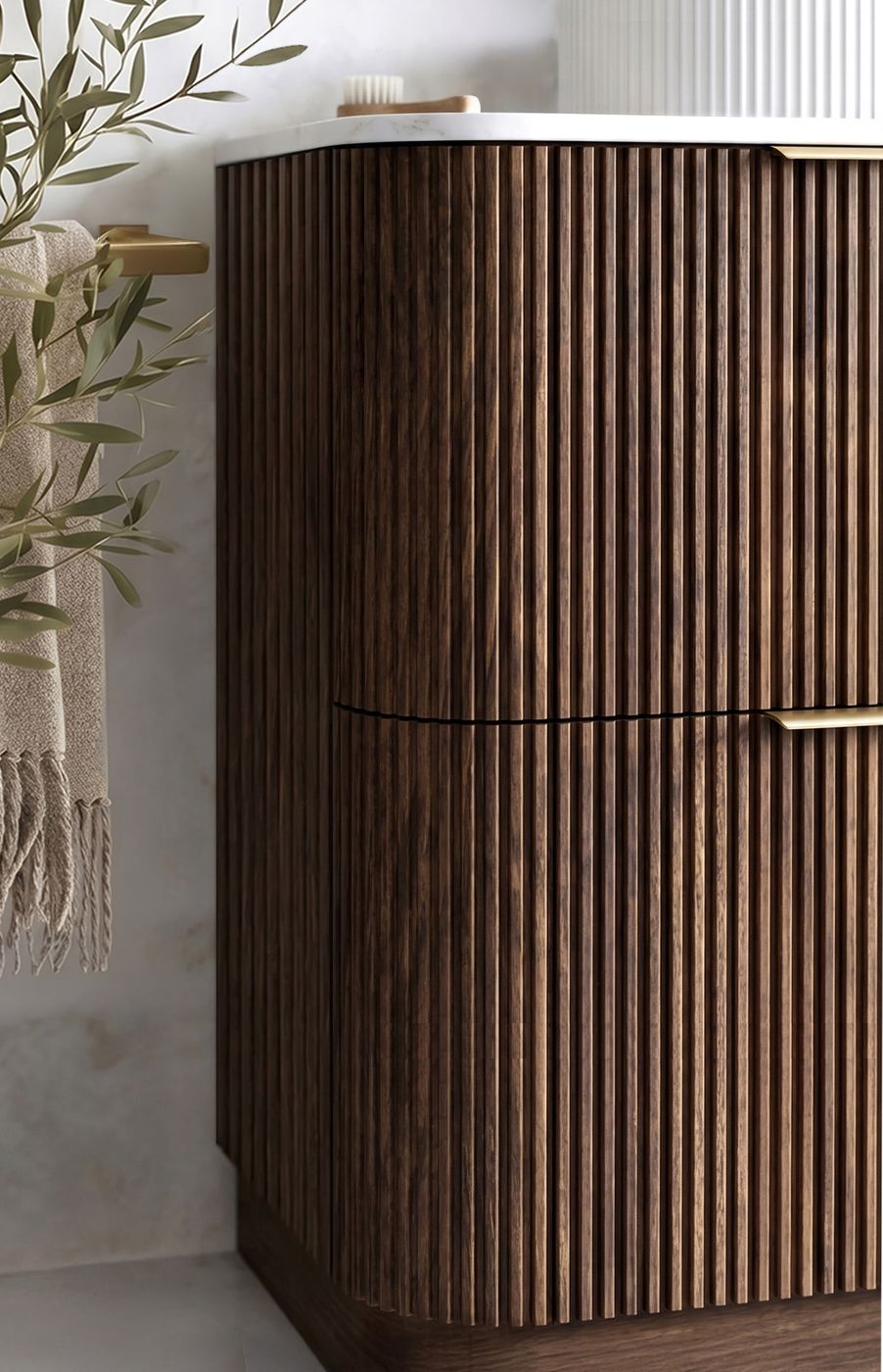 Havana Fluted 1800mm Sable Walnut Floorstanding Curve Vanity