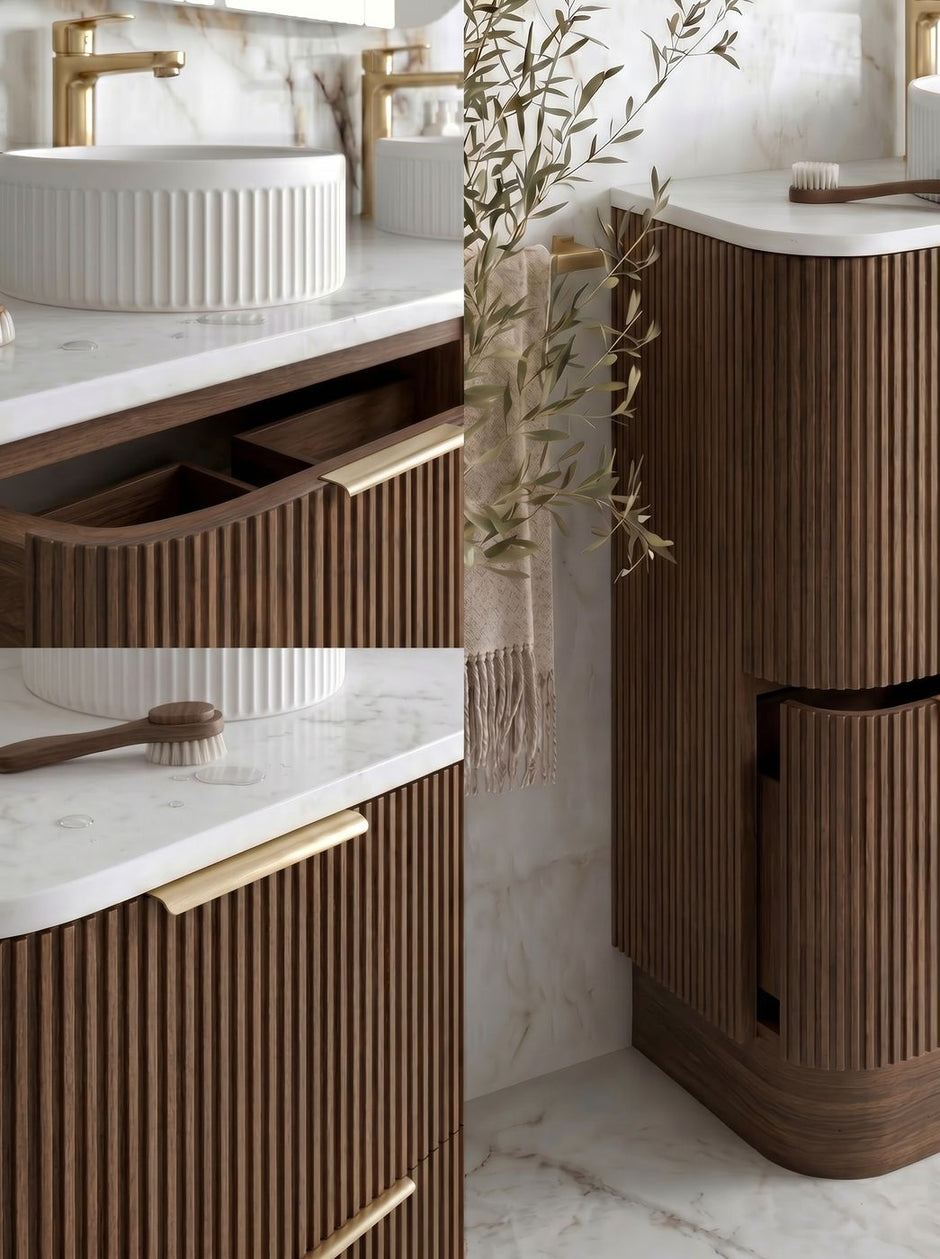 Havana Fluted 1800mm Sable Walnut Floorstanding Curve Vanity
