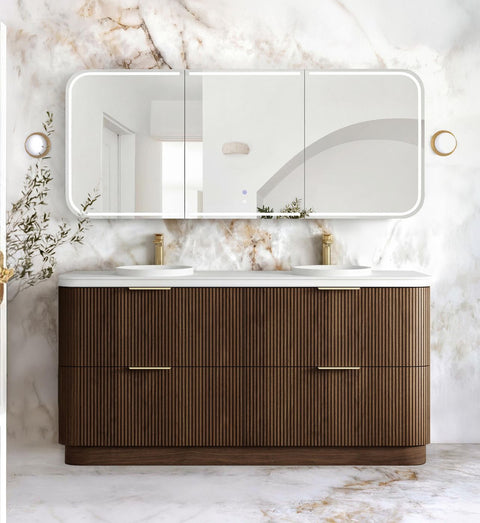 Otti Havana Fluted 1800mm Sable Walnut Floorstanding Curve Vanity