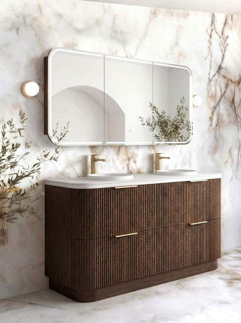 Otti Havana Fluted 1800mm Sable Walnut Floorstanding Curve Vanity