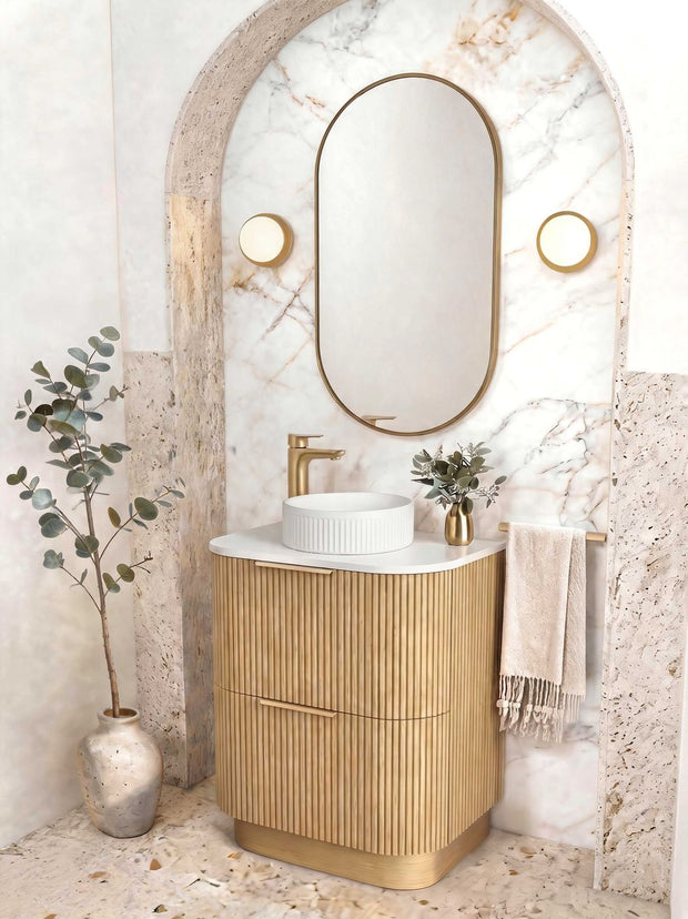Otti Havana Fluted 600mm Woodland Oak Floorstanding Curve Vanity