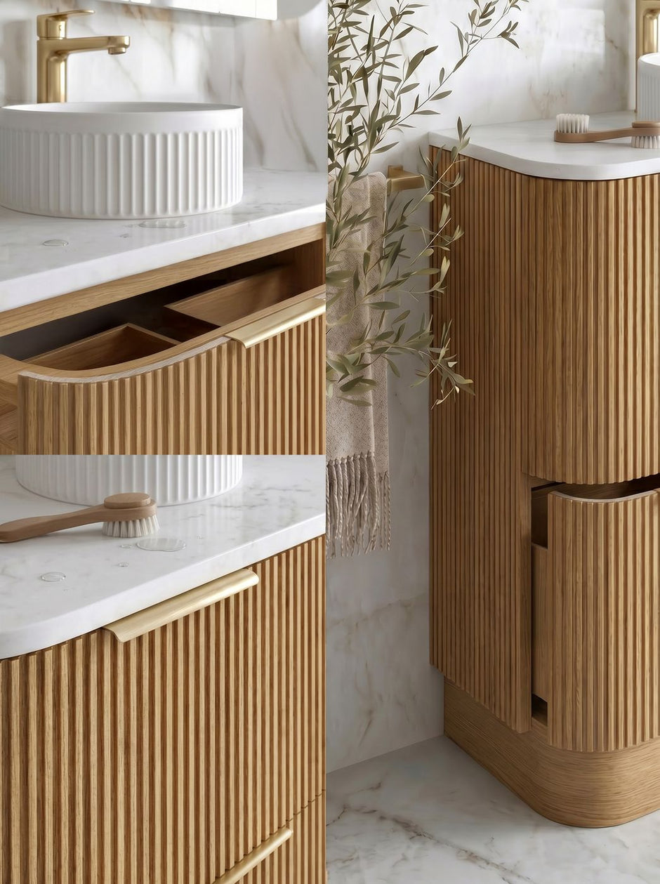 Havana Fluted 900mm Woodland Oak Floorstanding Curve Vanity