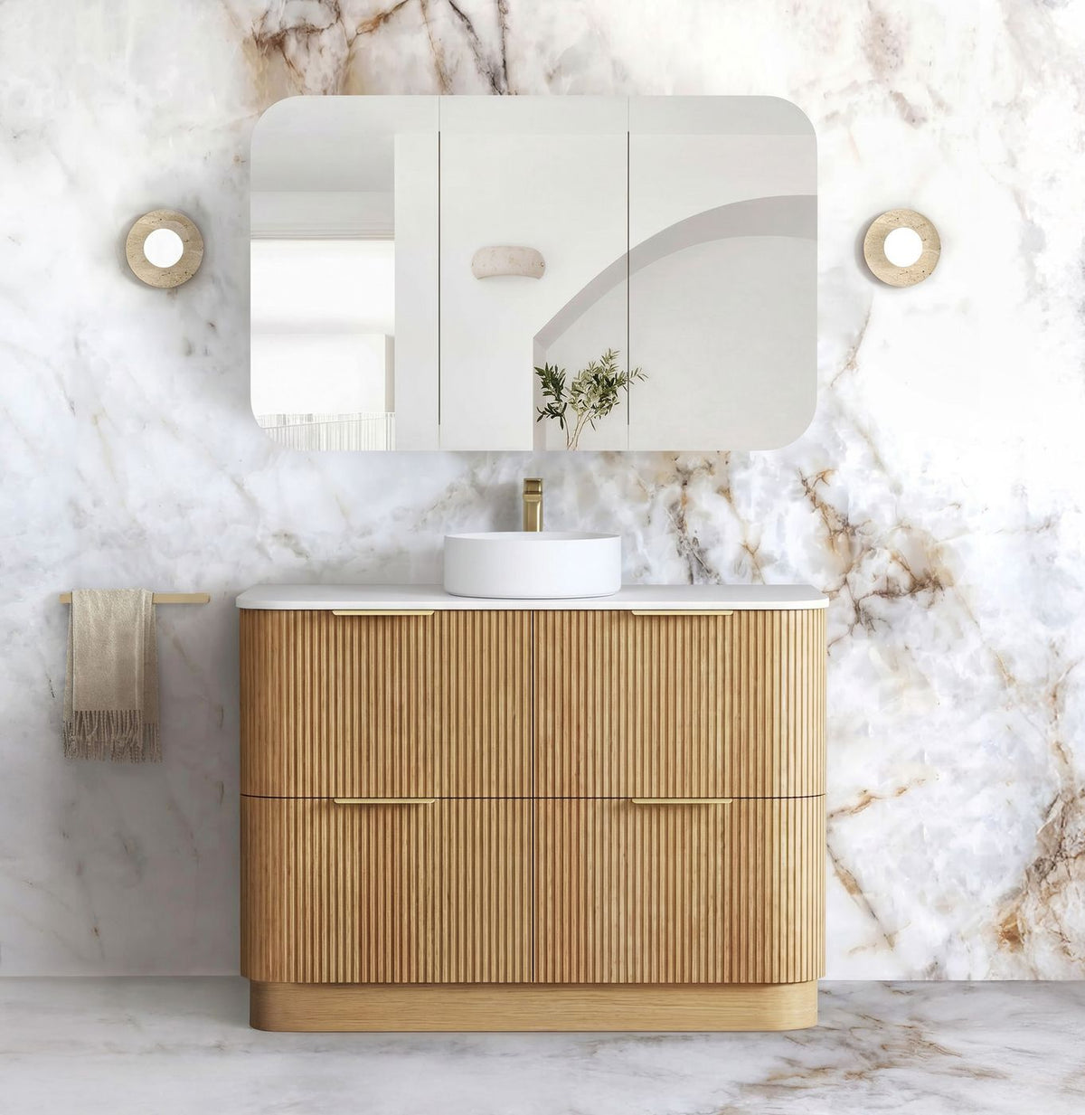 Havana Fluted 1200mm Woodland Oak Floorstanding Curve Vanity