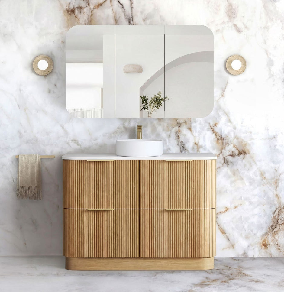 Havana Fluted 1200mm Woodland Oak Floorstanding Curve Vanity