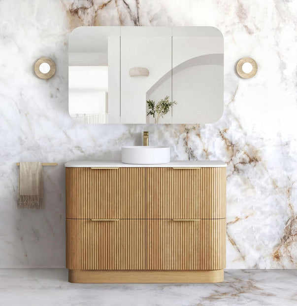 Havana Fluted 1200mm Woodland Oak Floorstanding Curve Vanity
