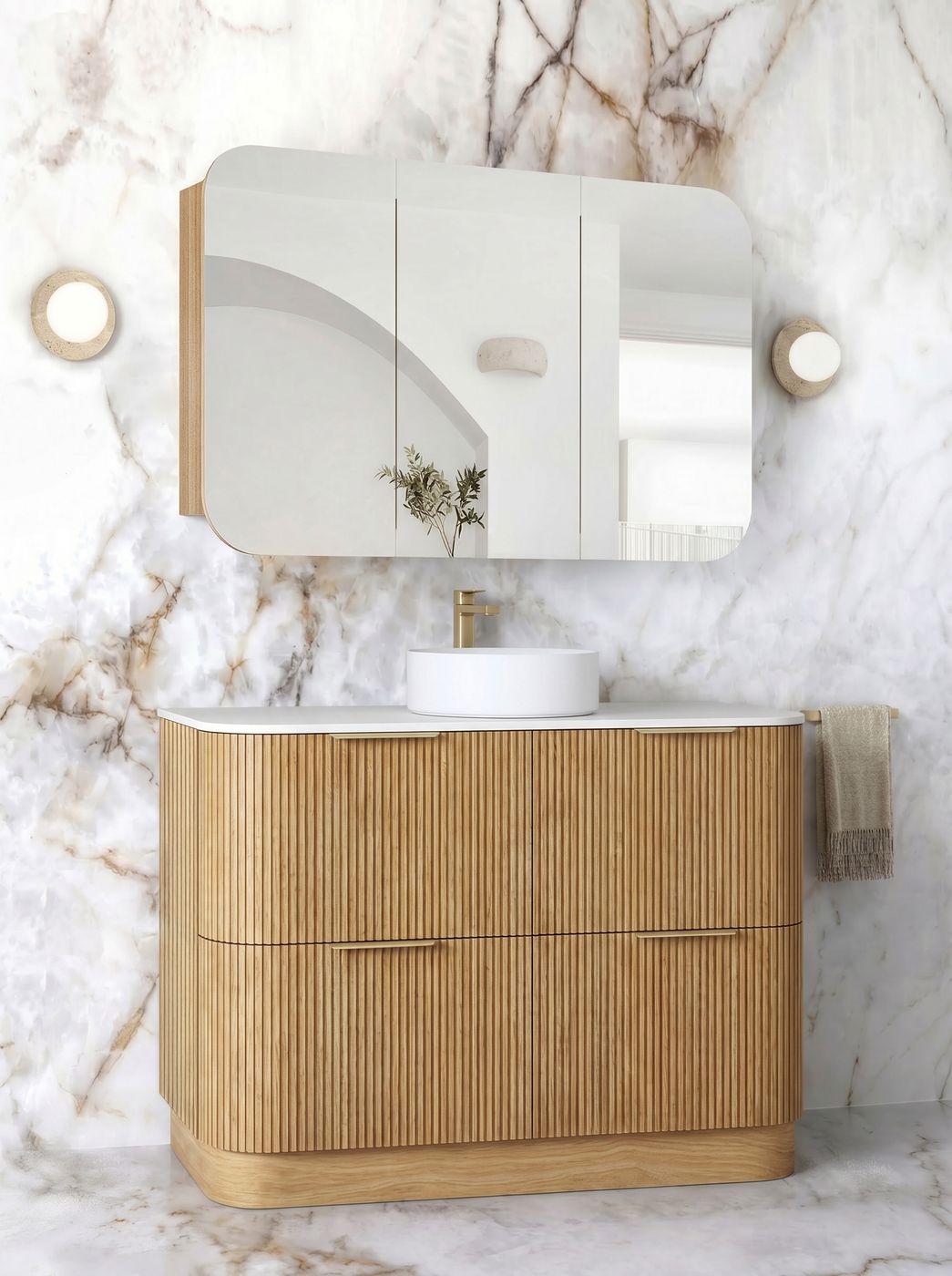 Havana Fluted 1200mm Woodland Oak Floorstanding Curve Vanity