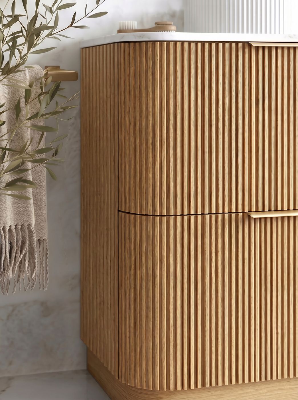 Havana Fluted 1200mm Woodland Oak Floorstanding Curve Vanity