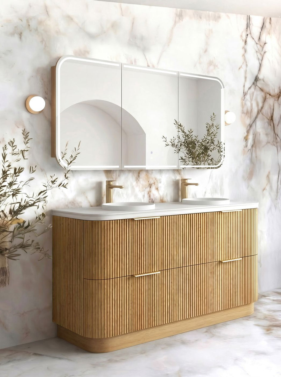 Havana Fluted 1800mm Woodland Oak Floorstanding Curve Vanity