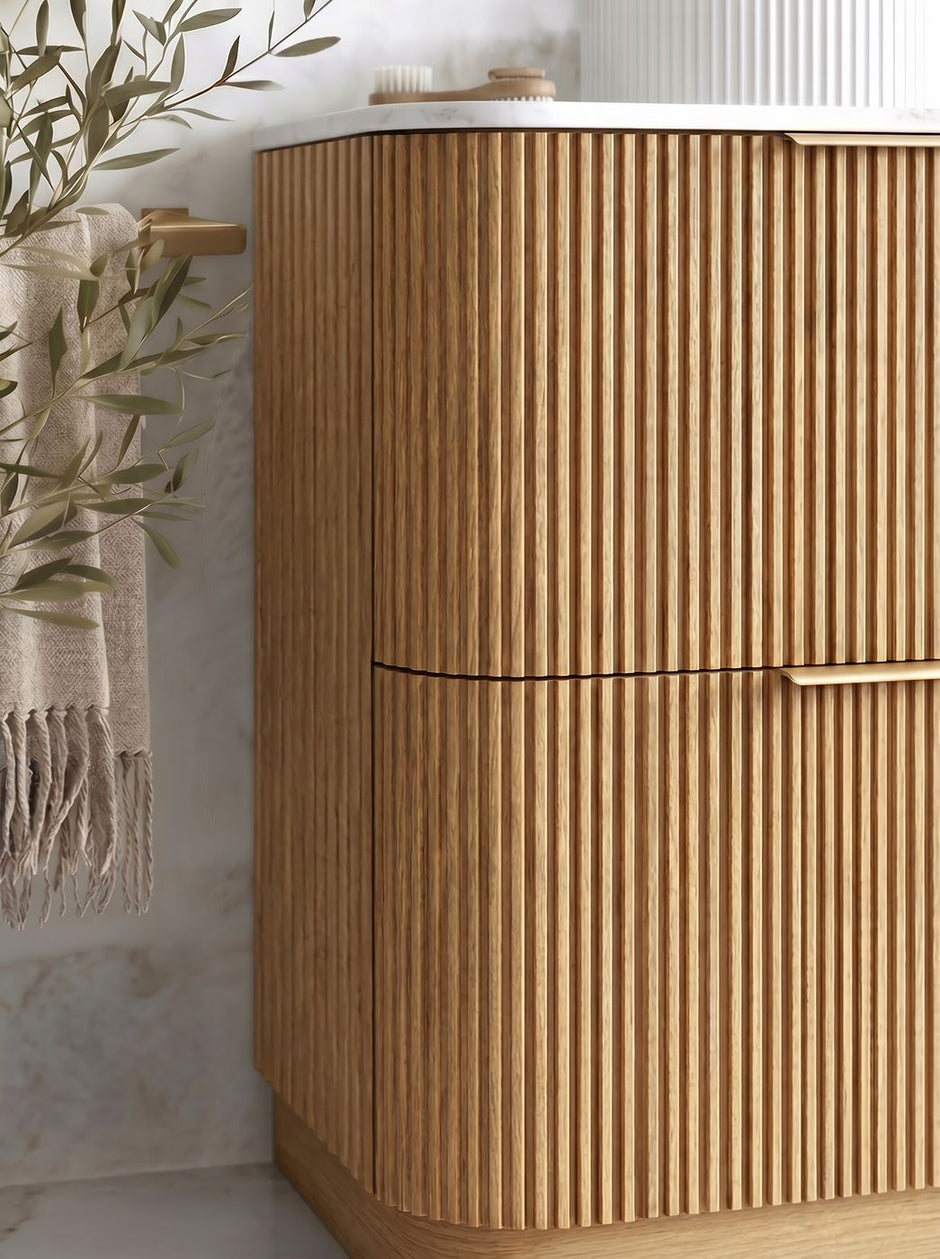 Havana Fluted 1800mm Woodland Oak Floorstanding Curve Vanity