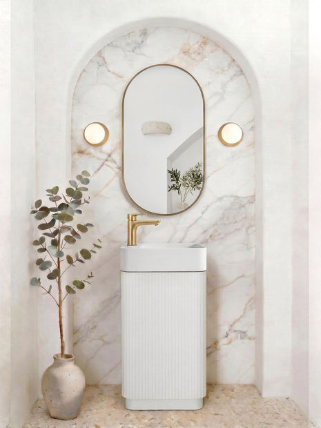 Maxi Space Saver Matte White Curved Floor Standing Vanity