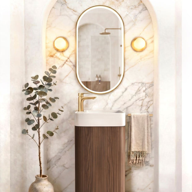 Maxi Space Saver Sable Walnut Curved Floor Standing Vanity