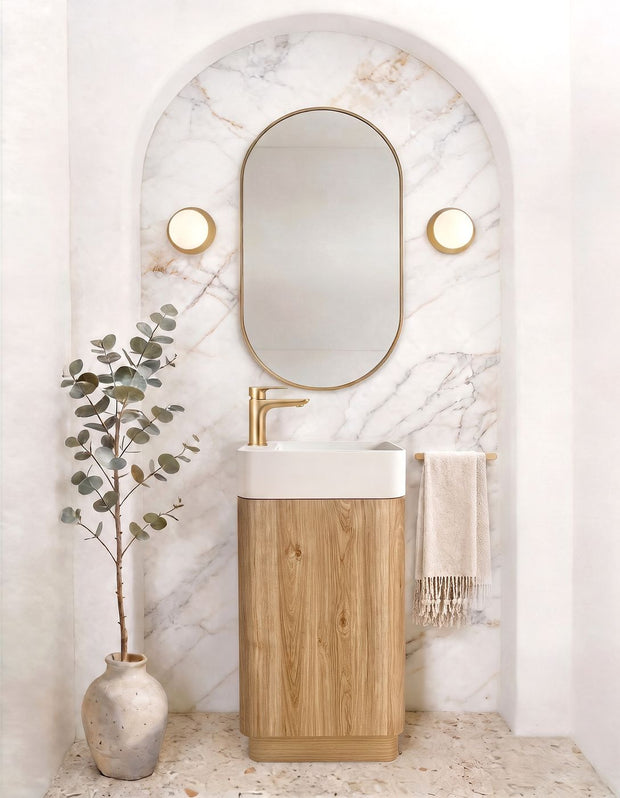 Otti Maxi Space Saver Woodland Oak Curved Floor Standing Vanity