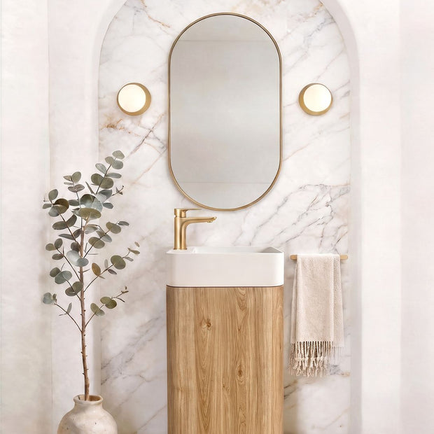 Maxi Space Saver Woodland Oak Curved Floor Standing Vanity