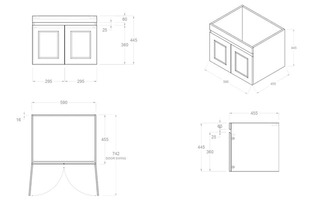 Hampton Mark II 600mm Satin White Wall Hung Vanity