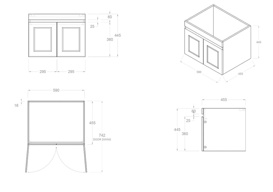 Hampton Mark II 600mm Satin Black Wall Hung Vanity