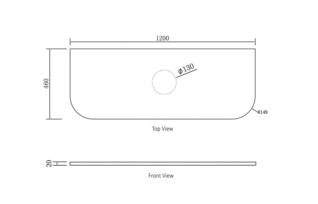 Bondi 1200x460x20mm Pure White Stone Top - Waste Hole 130mm STBO124PW-130