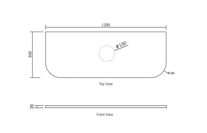 Bondi 1200x460x20mm Pure White Stone Top - Waste Hole 130mm STBO124PW-130