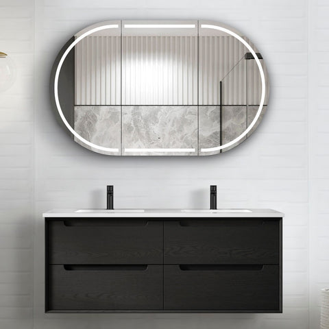 Otti Byron 1200mm Black Oak Wall Hung Vanity Double Bowl