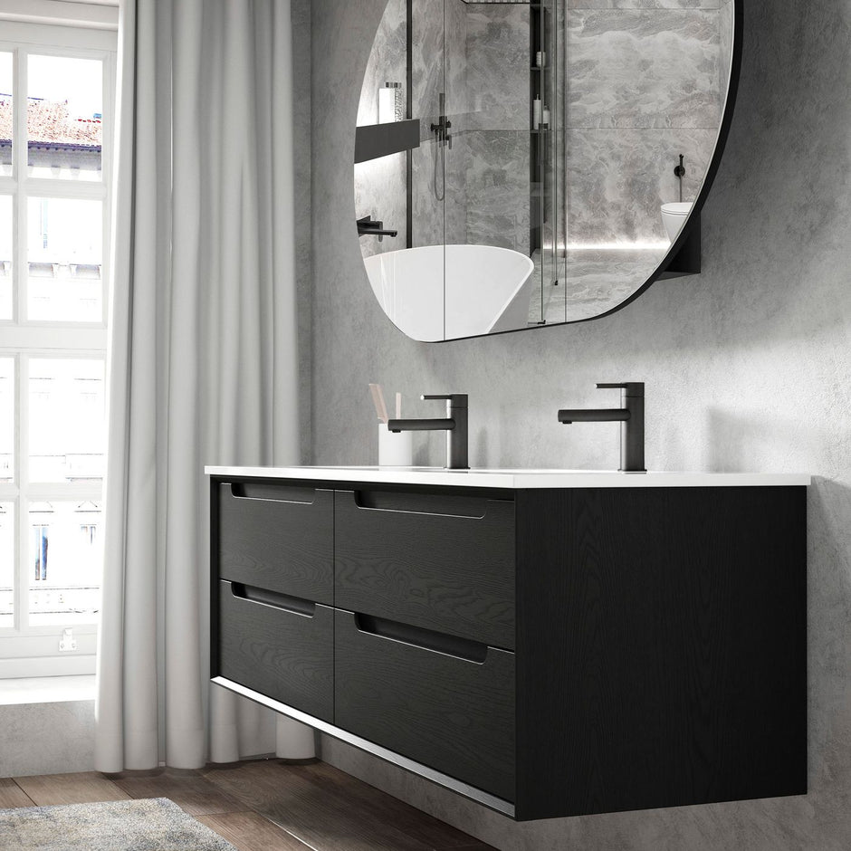 Byron 1200mm Black Oak Wall Hung Vanity Double Bowl