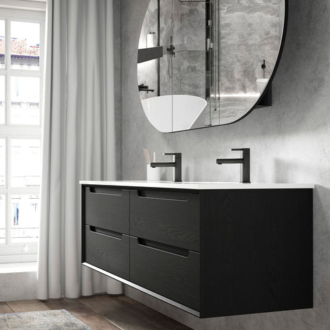 Otti Byron 1200mm Black Oak Wall Hung Vanity Double Bowl