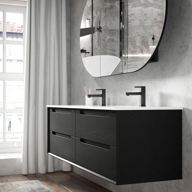 Byron 1200mm Black Oak Wall Hung Vanity Double Bowl