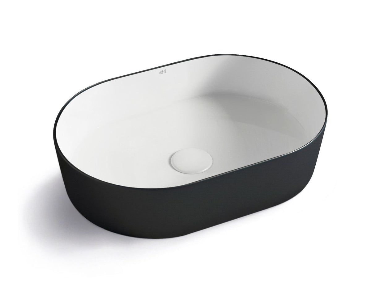 Quay Oval 500x330x120 Matte Black & Gloss White Basin