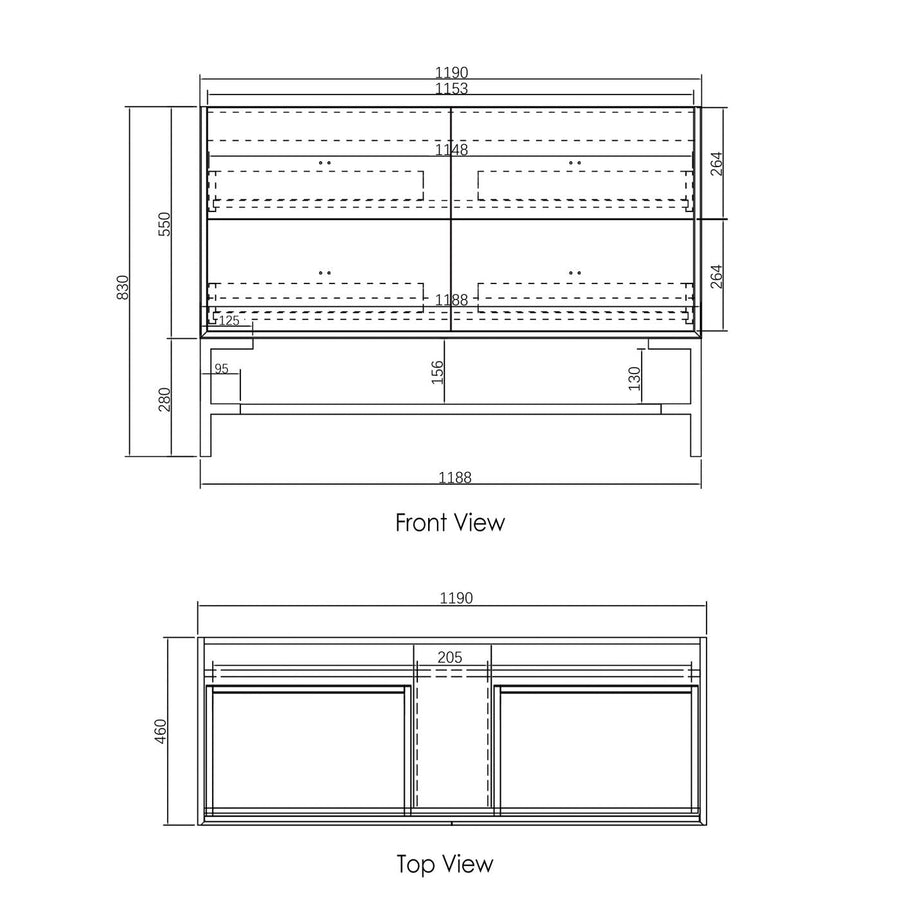 Boston 1200x460x550 Wall hung Light Grey Plywood Cabinet  ( Brushed Gold Handle ) BS1200W