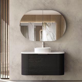 Bondi 900mm Black Oak Wall Hung Curve Vanity