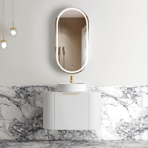Otti Bondi 750mm Satin White Fluted Wall Hung Curve Vanity (12TH and NTH Only)