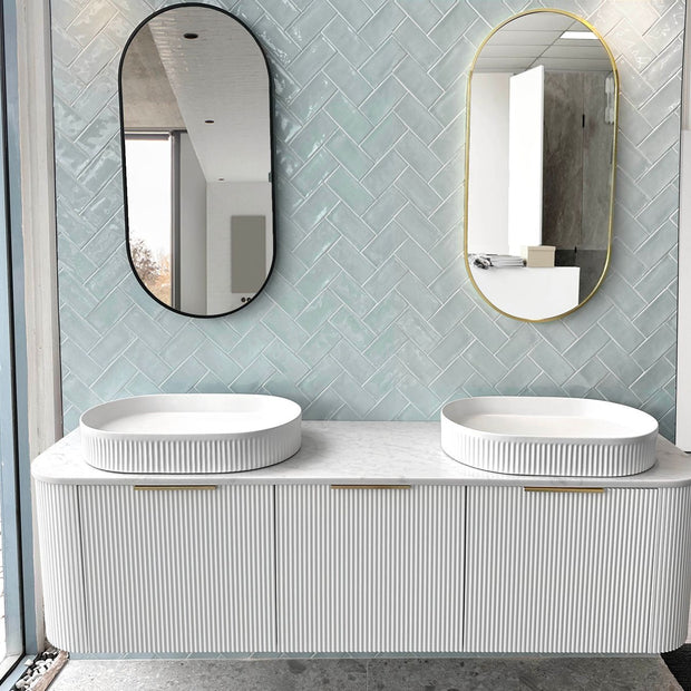 Bondi 1800mm Satin White Fluted Wall Hung Curve Vanity