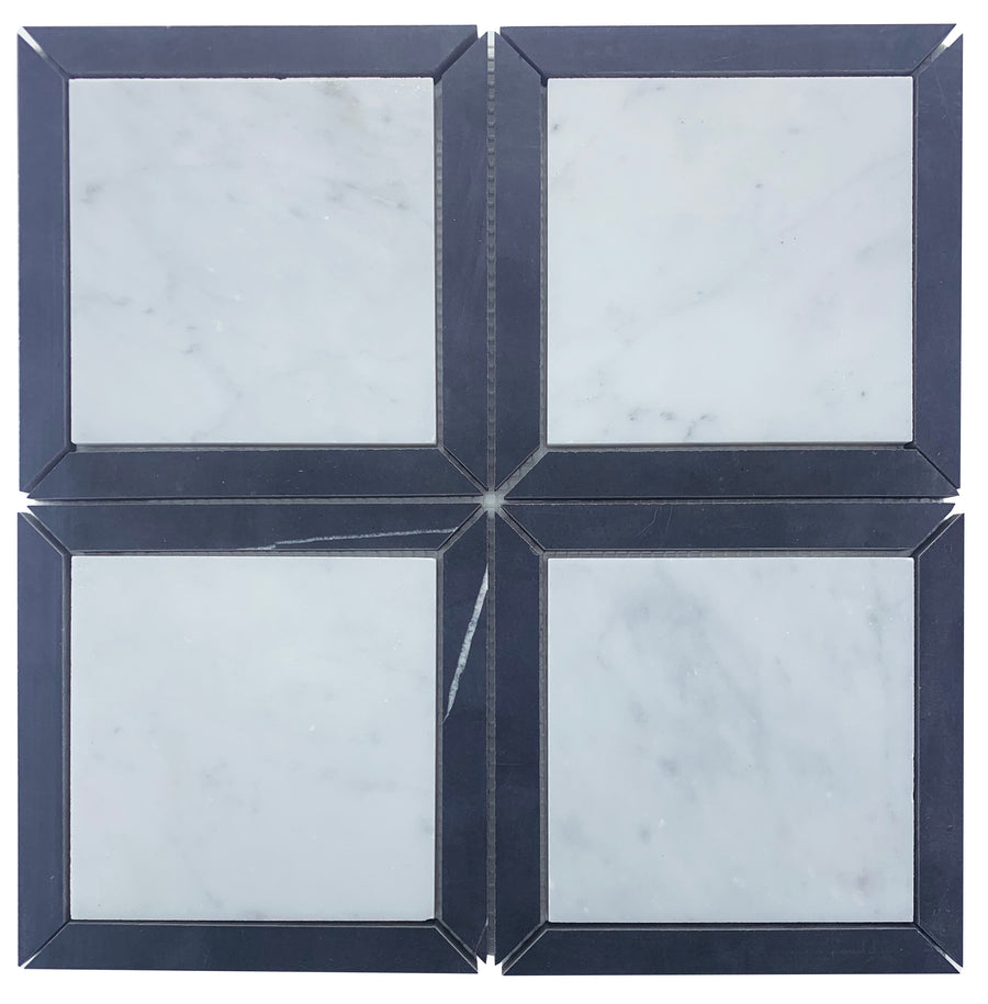 CARRARA SQUARE+ NERO BORDER HONED SHEET SIZE 305X305X10 - CARRARA+NERO BORDER HONED -04