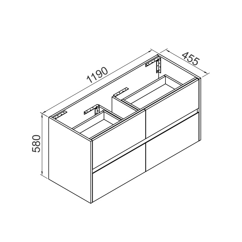 Zenmo Nutro Wall Hung Vanity 1200mm Double Basin line drawing