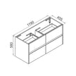 Zenmo Nutro Wall Hung Vanity 1200mm Double Basin line drawing
