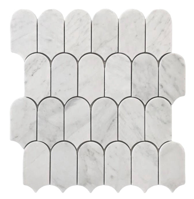 FEATHER CARRARA HONED CHIP SIZE 50.8X104.5X7MM SHEET SIZE 344X315X7 - FEATHER CARRARA HONED