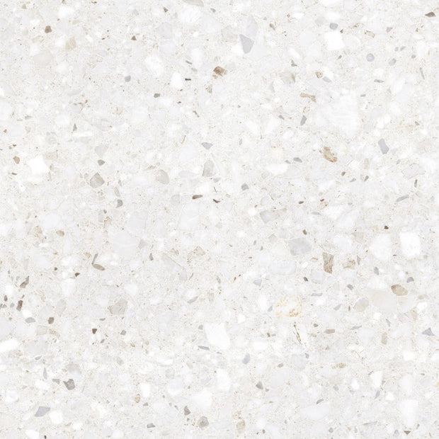 Frammenta Bianco Polished Terrazzo Look Porcelain Tiles 600x600mm tile