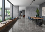 Frammenta Grigio Polished Terrazzo Look Porcelain Tiles 300x600mm in a room setting