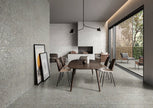 Frammenta Perla Polished Terrazzo Look Porcelain Tiles in a room setting