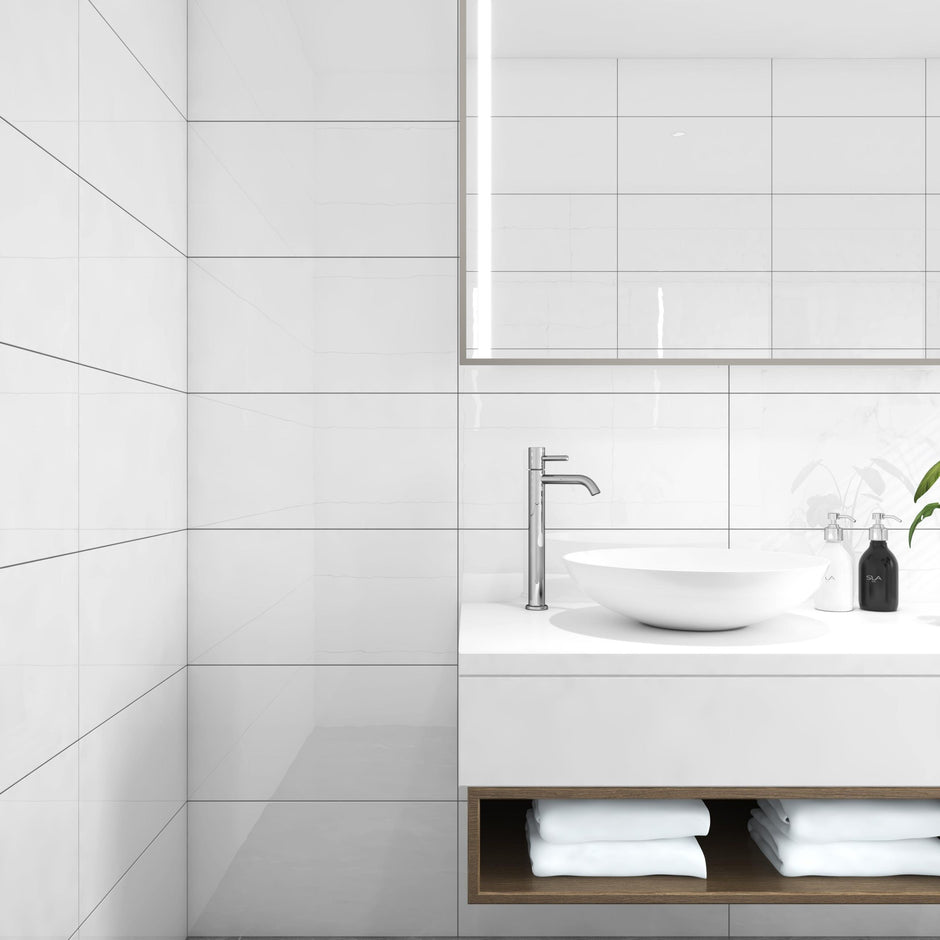 Gelato White Wavy Gloss Ceramic Tiles in a room setting