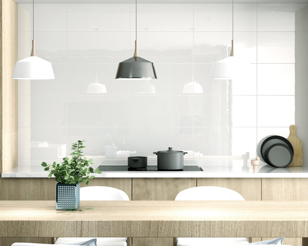 Gelato White Wavy Gloss Ceramic Tiles in a room setting