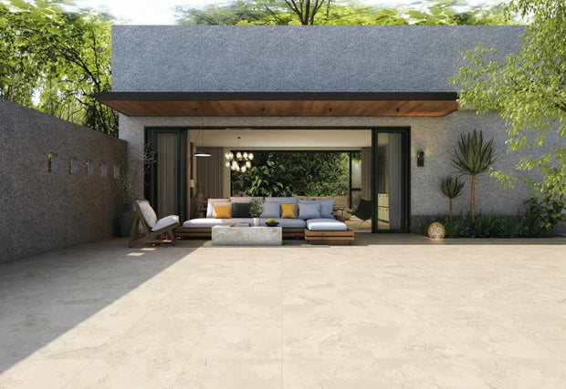 Geo Stone Beige Matt Stone Look Porcelain Tiles 600x1200mm in a room setting