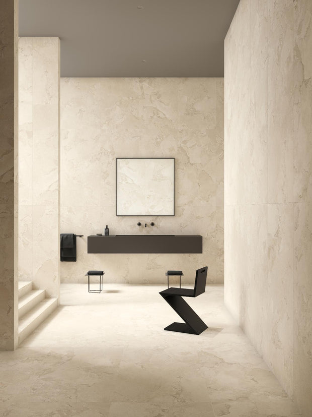 Geo Stone Beige Matt Stone Look Porcelain Tiles 600x600mm in a room setting
