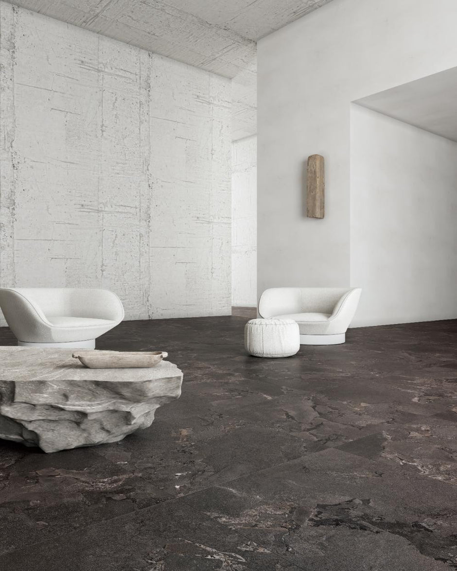 Geo Stone Black Matt Stone Look Porcelain Tiles 600x1200mm in a room setting