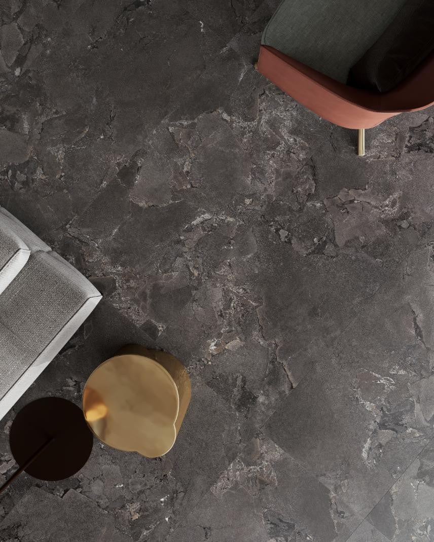 Geo Stone Black Matt Stone Look Porcelain Tiles 600x1200mm in a room setting