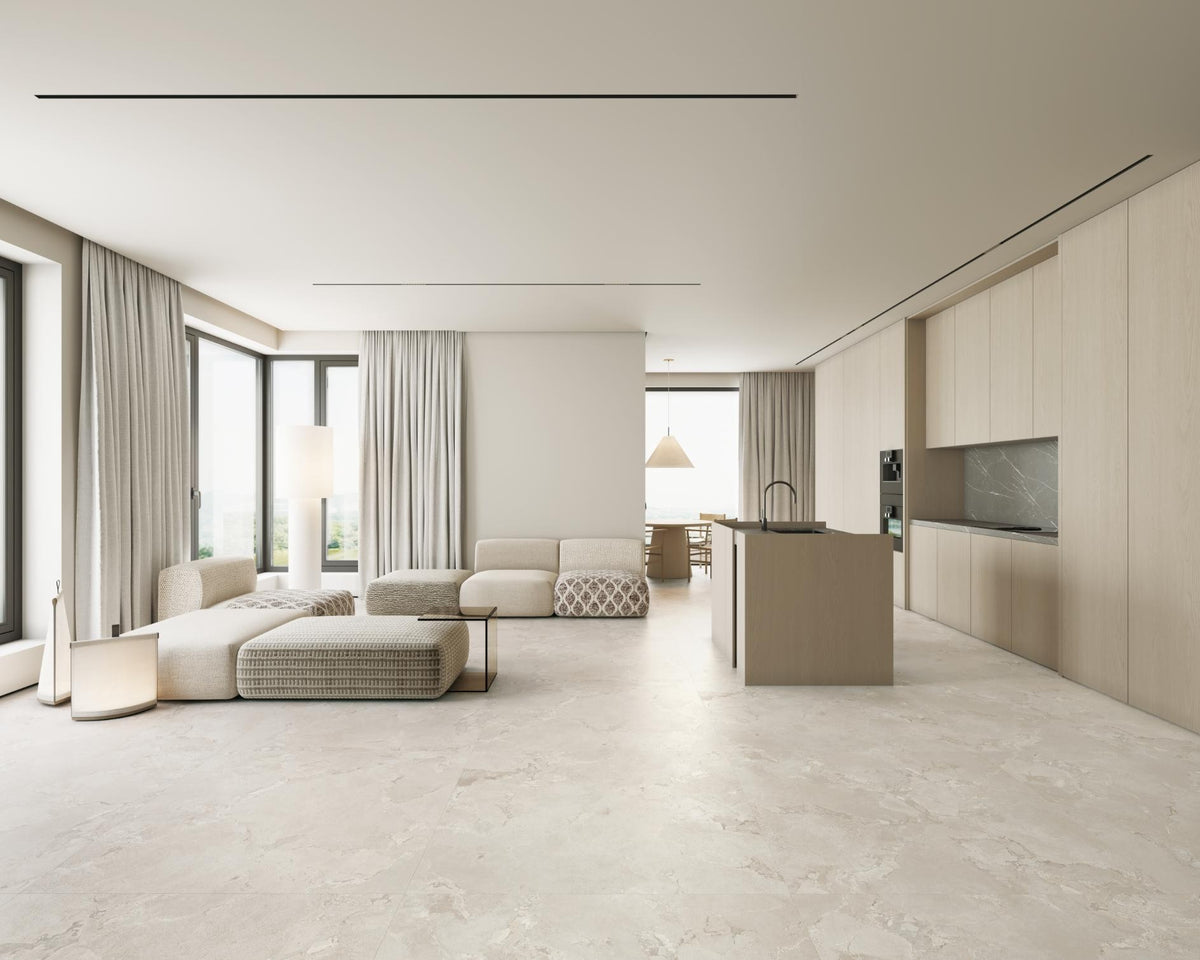 Geo Stone Chalk Matt Stone Look Porcelain Tiles in a room setting